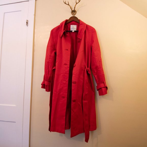 Designer Classique Vintage Classic Red Trench Coat, 70's Vintage Trench Coat NWT - Picture 16 of 16